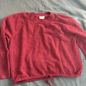 Cozy Red Crewneck Sweater with Adjustable Drawstring Hem